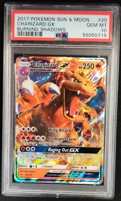 PSA 10 GEM MINT Charizard GX 20/147 Burning Shadows Pokemon Graded Card - Image 1