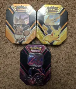 POKEMON SWSH V POWERS TINS SET - PIKACHU V, EEVEE V, & ETERNATUS V New Sealed - Image 1