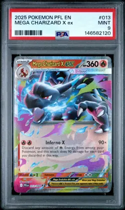 2025 POKEMON PFL EN-PHANTASMAL FLAMES #013 MEGA CHARIZARD X EX PSA 9 (FREE S&H) - Image 1