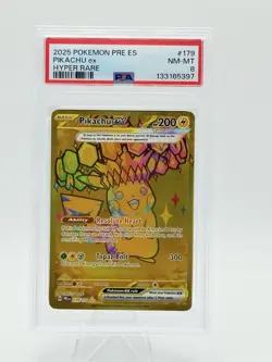 PIKACHU EX #179 HYPER RARE GOLD 2025 POKEMON PRE EN PRISMATIC EVOLUTIONS PSA 8 - Image 1