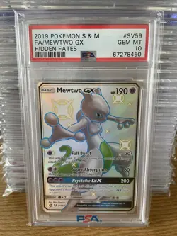 2019 POKEMON SUN & MOON HIDDEN FATES #SV59 FULL ART SHINY MEWTWO GX PSA 10 GEM - Image 1