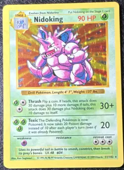 Pokemon Nidoking 11/102 Base Set Holo Rare Vintage 1999 90HP Shadowless✨💎💯 - Image 3