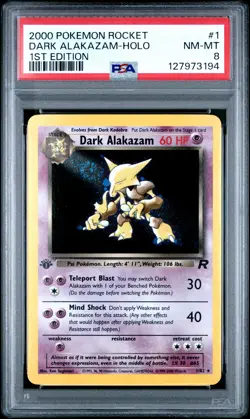 2000 POKEMON ROCKET 1ST EDITION #1 DARK ALAKAZAM-HOLO PSA 8 - Image 1