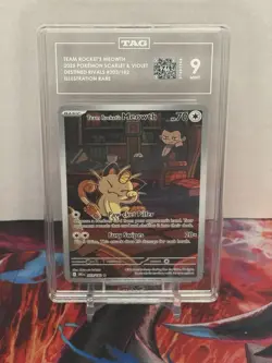 TAG 9 Mint Pokemon Team Rocket's Meowth 203/182 Sv10 IR Holo Eng 2025 - Image 1