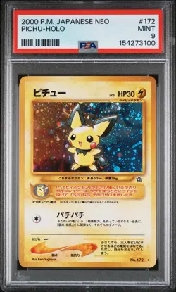 2000 POKEMON JAPANESE NEO #172 PICHU-HOLO PSA 9 - Image 1