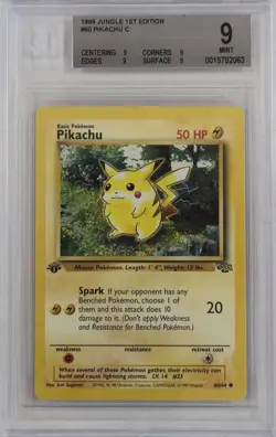 1999 Pokemon Jungle 1st Edition Pikachu C #60 BECKETT 9 MINT - Image 1