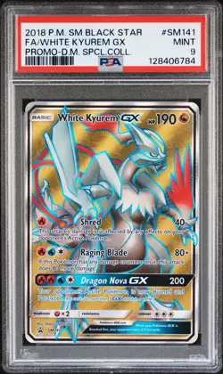 2018 POKEMON SM BLACK STAR PROMO #SM141 FULL ART/WHITE KYUREM GX PSA 9 - Image 1