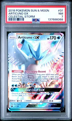 2018 POKEMON SUN & MOON CELESTIAL STORM #31 ARTICUNO GX PSA 7 - Image 1