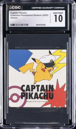 2025 POKEMON PROMO STICKERS 3COINS CAPTAIN PIKACHU CGC 10 GEM MINT - Image 1