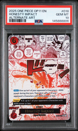 2025 One Piece OP11-A Honesty Impact Alternate Art Fist of Divine Speed PSA 10 - Image 1