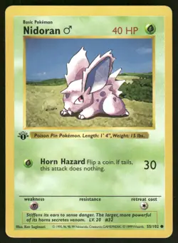 Pokemon Card Nidoran M 55/102 1st Edition Base Set Shadowless LP WEEKLY AUCTIONS - Image 1