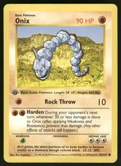Pokemon Cards Onix 56/102 1st Edition Shadowless LP with indent WEEKLY AUCTIONS - Image 1