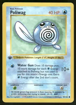 Pokemon Cards Poliwag 59/102 1st Edition Base Set Shadowless LP WEEKLY AUCTIONS - Image 1