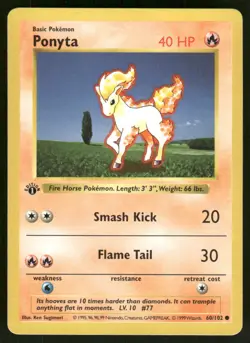 Pokemon Cards Ponyta 60/102 1st Edition Base Set Shadowless LP WEEKLY AUCTIONS - Image 1