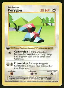 Pokemon Cards Porygon 39/102 1st Edition Base Set Shadowless NM WEEKLY AUCTIONS - Image 1