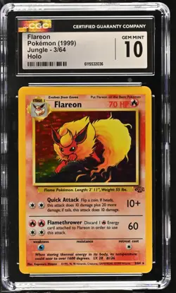 CGC 10 GEM MINT Flareon 1999 Jungle 3/64 Holo Pokemon Card - Image 1