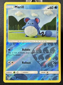 REVERSE HOLO Marill 34/147 - Asako Ito - Crocheted Pokemon Burning Shadows (LP) - Image 1