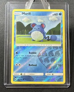 REVERSE HOLO Marill 34/147 - Asako Ito - Crocheted Pokemon Burning Shadows (LP) - Image 3