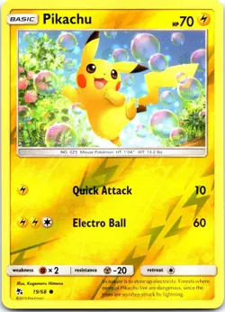 Pikachu 19/68 Common Hidden Fates Pokemon Reverse Holo Near Mint - Image 1