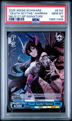 PSA 10 - DEATH SCYTHE HARRAN #E102 SP SIGNATURE 2025 WEISS NIKKE GODDESS VICTORY - Image 1