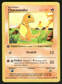 Pokemon Card Charmander 46/102 1st Edition Base Set Shadowless LP WEEKLY AUCTION - Image 1