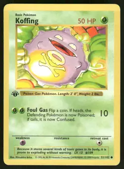 Pokemon Cards Koffing 51/102 1st Edition Base Set Shadowless LP WEEKLY AUCTIONS - Image 1