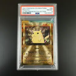 PSA 8 Pikachu 58 Metal Gold Pokemon Celebrations Ultra Premium Graded Card - Image 1