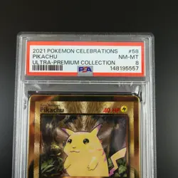 PSA 8 Pikachu 58 Metal Gold Pokemon Celebrations Ultra Premium Graded Card - Image 2