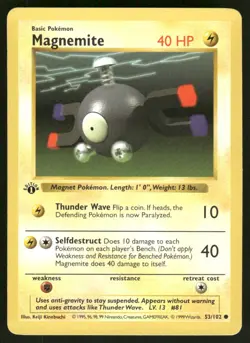 Pokemon Card Magnemite 53/102 1st Edition Base Set Shadowless LP WEEKLY AUCTIONS - Image 1