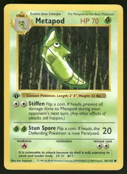 Pokemon Cards Metapod 54/102 1st Edition Base Set Shadowless LP WEEKLY AUCTIONS - Image 1