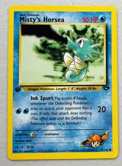 Misty’s Horsea 87/132 1st Edition Gym Challenge Pokemon Card - Image 1