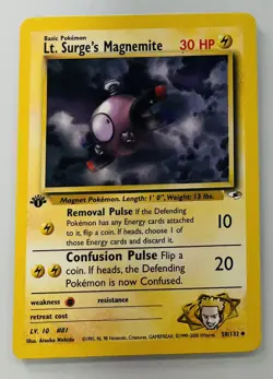 Lt. Surge’s Magnemite 50/132 1st Edition Gym Heroes Pokemon Card - Image 1