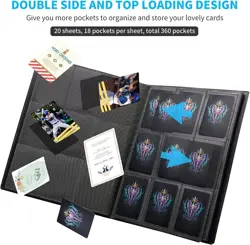 360 Card Pocket Binder with Elastic 9 Pocket Trading Cards Album Folder, Black - Image 4