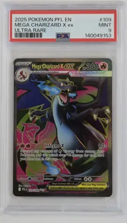 2025 Pokemon PFL EN PHANTASMAL FLAMES Ultra Rare #109 Mega Charizard X EX PSA 9 - Image 1