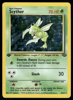 Pokemon Card Scyther 10/64 1st Edition Holo Jungle LP (scratches) WEEKLY AUCTION - Image 1