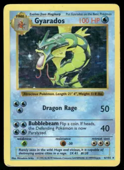 Pokemon Cards Gyarados 6/102 Base Set Shadowless Holo Rare HP WEEKLY AUCTIONS - Image 1