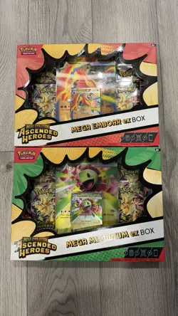 Pokemon Ascended Heroes Mega Emboar Ex Box & Meganium Ex Box Bundle - Image 1