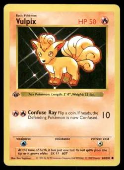 Pokemon Cards Vulpix 68/102 1st Edition Base Set Shadowless Common LP *1 - Image 1