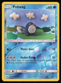 Poliwag 30/149 Common SM Base Set Pokemon Reverse Holo Lightly Played - Image 1
