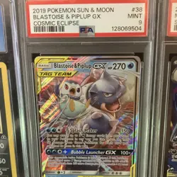 Pokemon Blastoise & Piplup GX 38/236 Cosmic Eclipse Ultra Rare Holo PSA 9 - Image 1