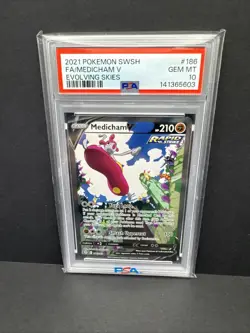 2021 MEDICHAM V POKEMON #186/203 EVOLVING SKIES ALT ART GEM MINT PSA 10 - Image 1