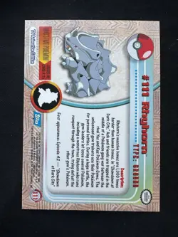 Rhyhorn #111 2000 Topps Series 2 Pokemon Blue Logo TV Animation Edition - Image 2
