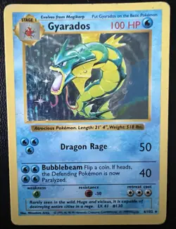 Pokemon Gyarados 6/102 Shadowless Holo Base Set WOTC Vintage LP - Image 1