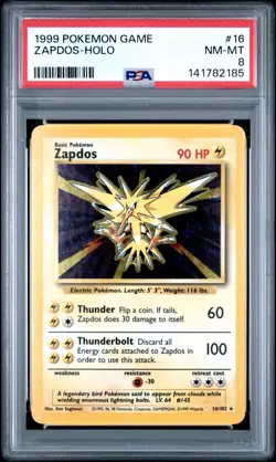 Zapdos Holo Rare Base Set #16 1999 PSA 8 Pokemon TCG Basic English - Image 1