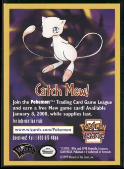 1999 Pokemon Promo Card “Catch Mew" Pokemon The First Movie" LP+ - Image 1