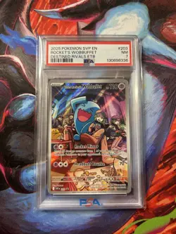 2025 Pokemon En Rockets Wobbuffet Destined Rivals ETB Promo #203 PSA NM 7 - Image 1