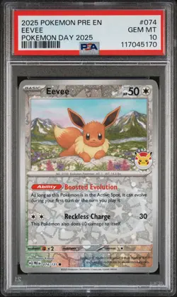 2025 POKEMON PRE EN-PRISMATIC EVOLUTIONS POKEMON DAY 2025 #074 EEVEE PSA 10 - Image 1
