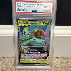 Pokemon Celebi & Venusaur GX 1/181 SM Team Up Holo TAG TEAM PSA 10 2019 - Image 1