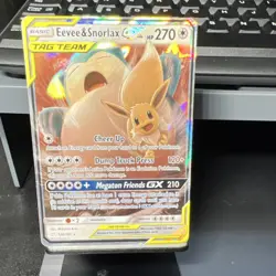 Pokemon Eevee & Snorlax GX Ultra Rare TAG TEAM Holo 120/181 SM Team Up - Image 1