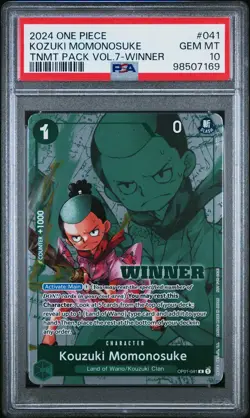2024 One Piece Kozuki Momonosuke Tnmt Pack Vol.7-Winner PSA 10 GEM MINT - Image 1